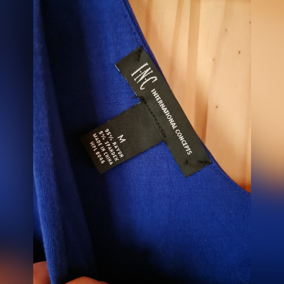 INC Knee Length Deep Double V Ruched Stretch Fringe  Royal Blue EUC Size M - Picture 4 of 5